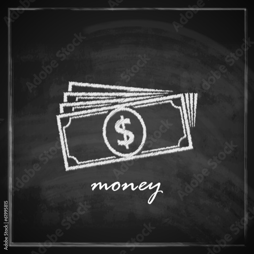illustration with money on blackboard background.