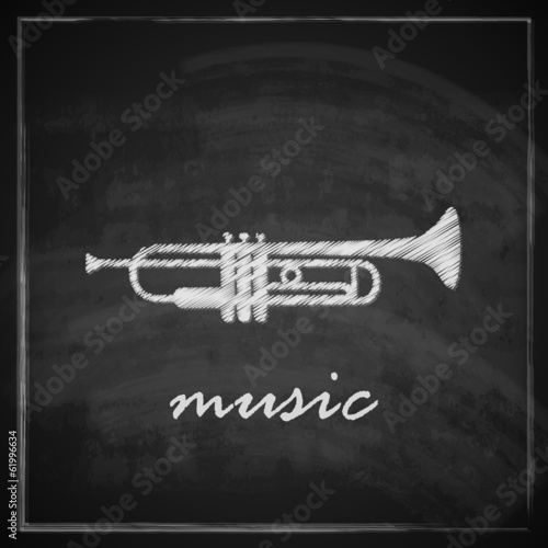 illustration with the trumpet on blackboard background.