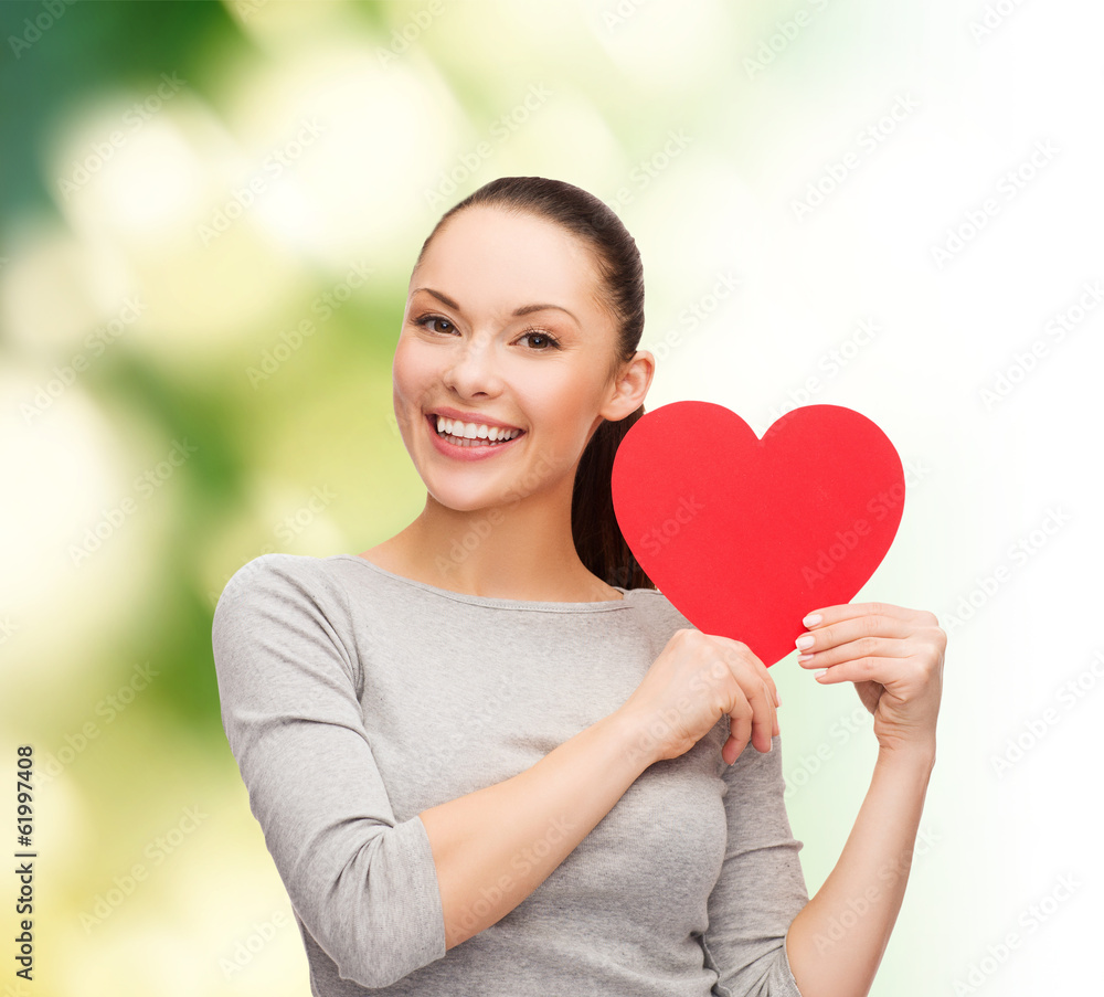 smiling asian woman with red heart smiling asian woman with red heart