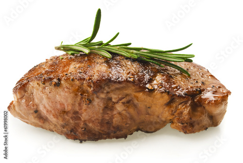 Grilled steak on white background