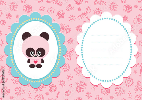 Pink baby card with cute panda