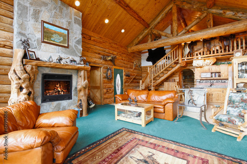 Log cabin living room