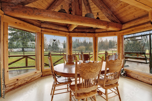 Beautiful dining room in log cabin house