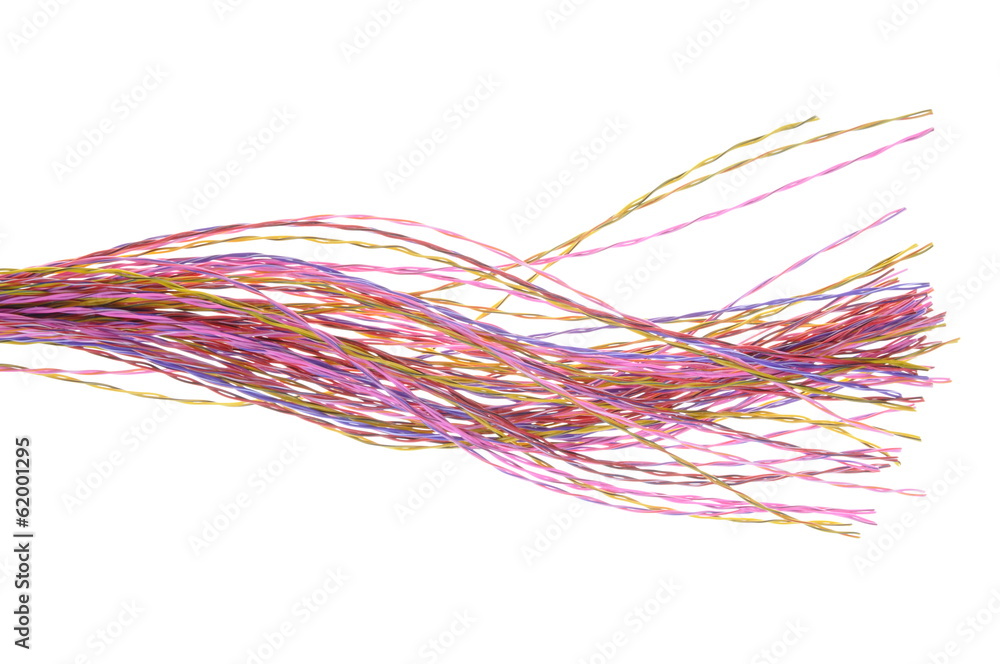 Bunch of colored computer wires isolated on white background Bunch of colored computer wires isolated on white background