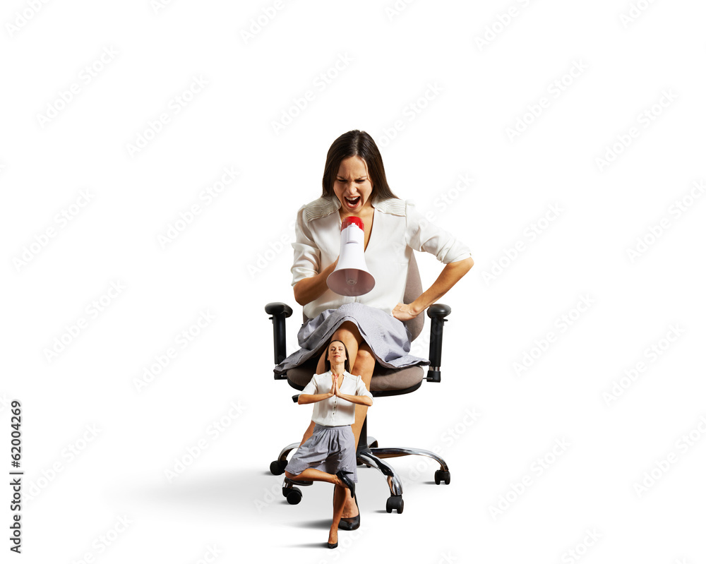 Fototapeta premium woman screaming at tired small quiet woman