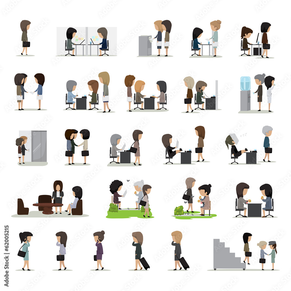 Business Woman In Different Situation Set - Isolated Business Woman In Different Situation Set - Isolated