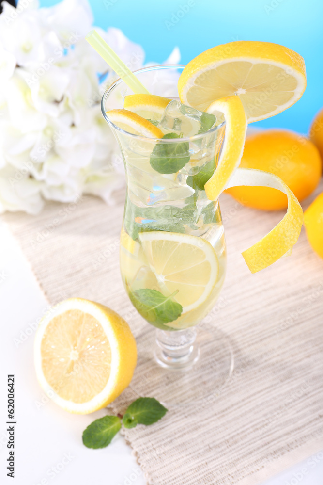 Glass of cocktail with lemon and mint Glass of cocktail with lemon and mint