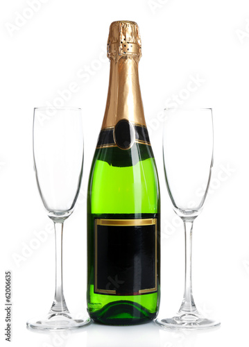 Wallpaper Mural Bottle of champagne and empty glasses, isolated on white Torontodigital.ca
