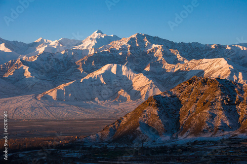 Himalayas of India in morning sunlight, Leh, Ladakh.