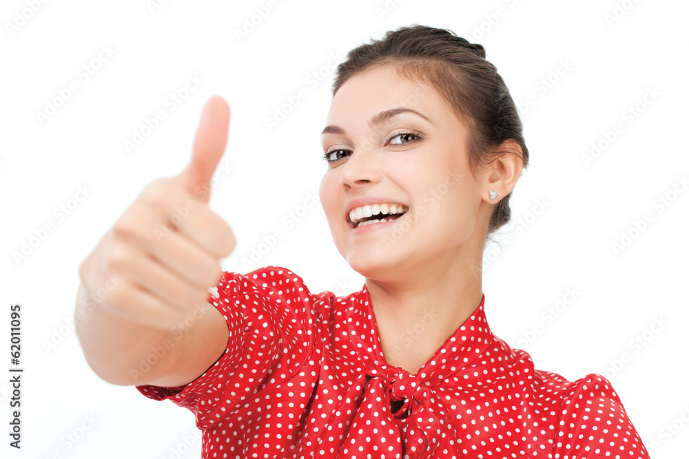 Attractive young business woman with thumb up Attractive young business woman with thumb up