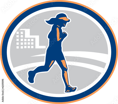 Female Marathon Runner City Retro