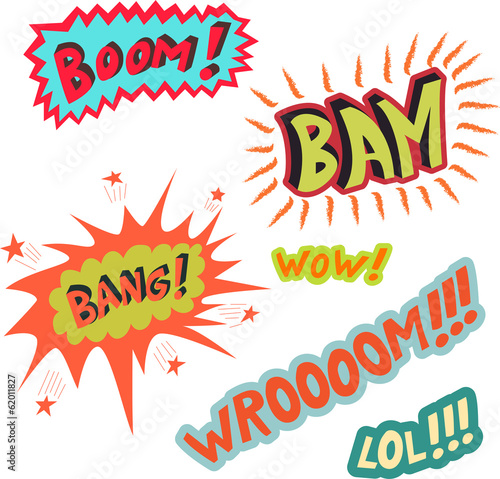 Collection of multicolored comic sound effects