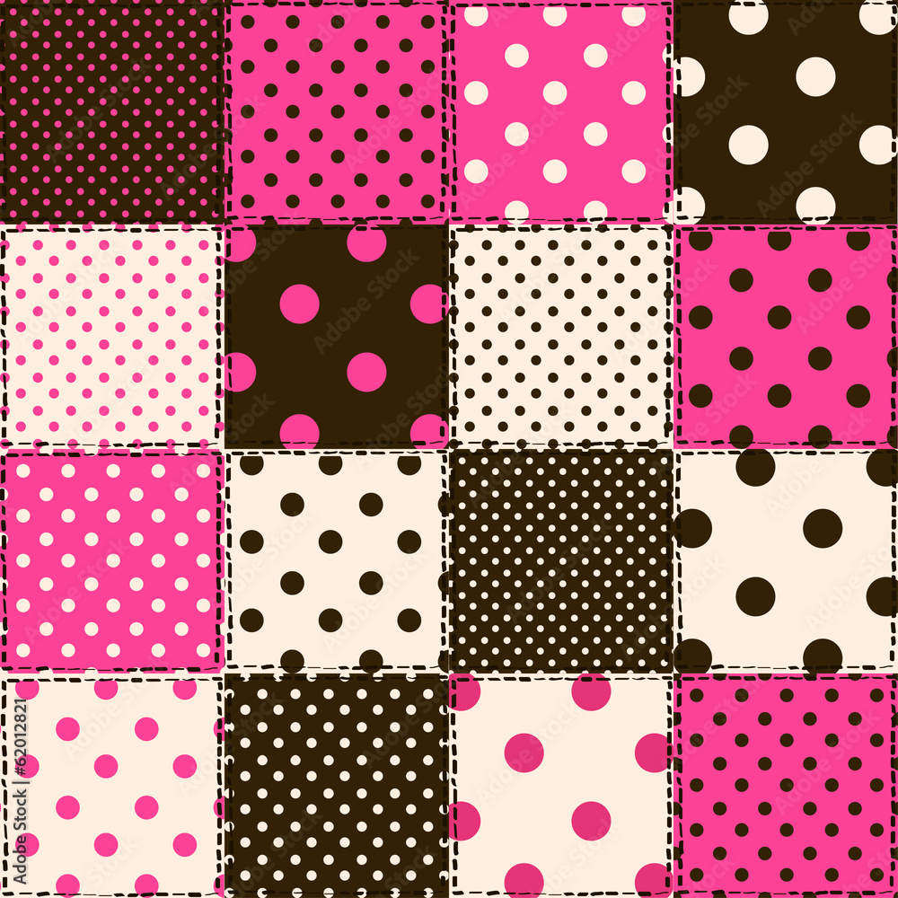 Seamless pattern of polka dot patchworks
