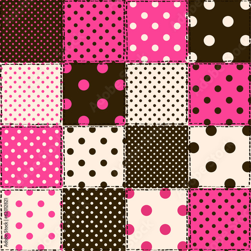 Seamless pattern of polka dot patchworks