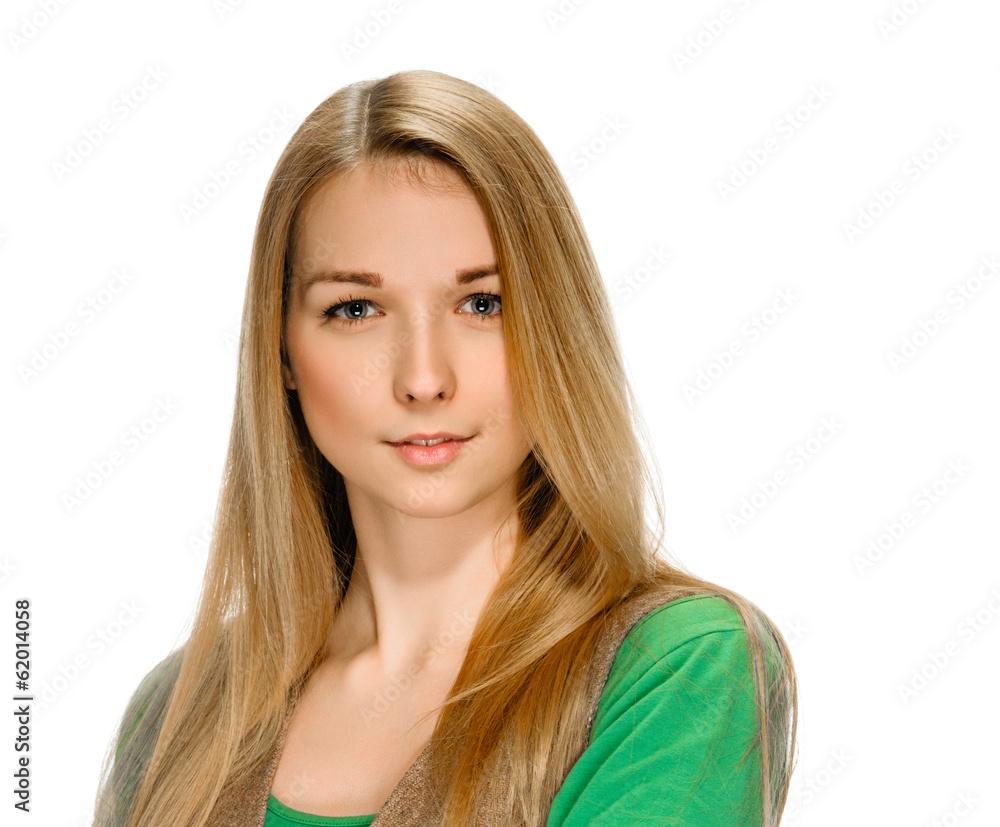 portrait of young woman on white background portrait of young woman on white background
