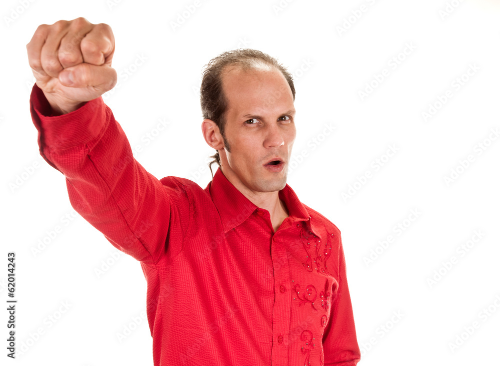 young man shows sign and symbol on white background young man shows sign and symbol on white background