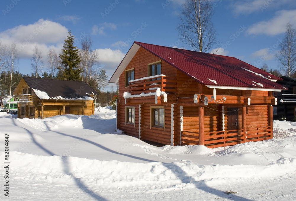 wooden house, winter,