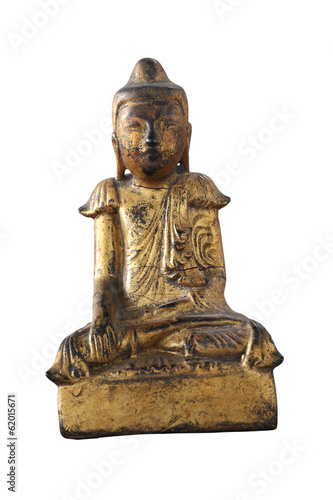 Public wooden buddha  with goldleaf isolaten on white background