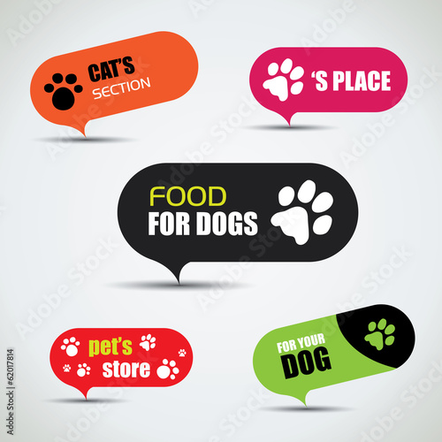 Dog and cat labeled pet store bubbles
