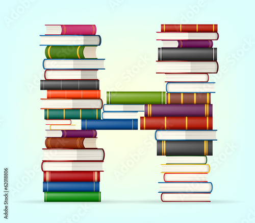Alphabet from stacks of multi colored books