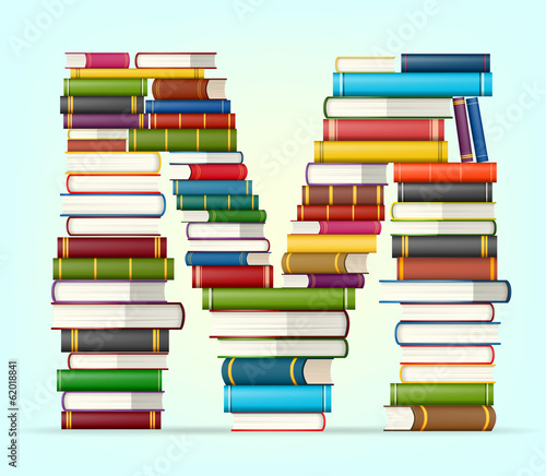Alphabet from stacks of multi colored books