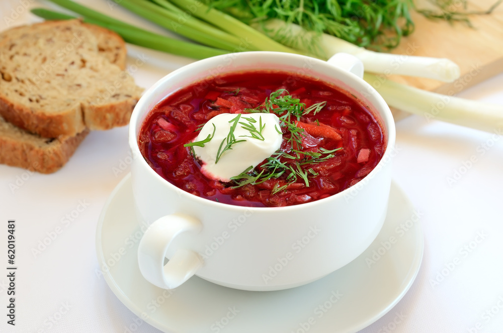 Red borscht soup with dill Red borscht soup with dill