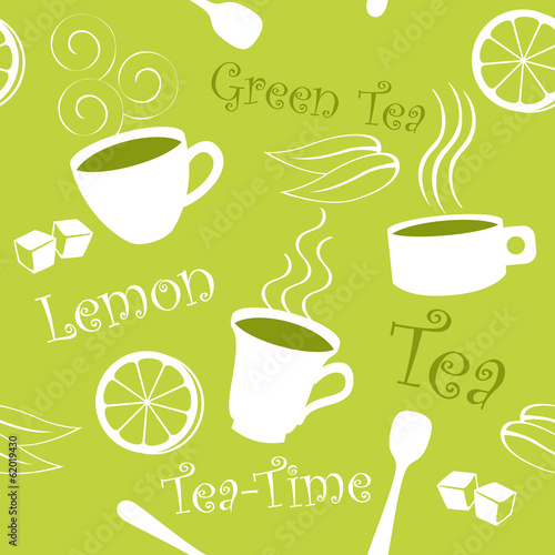 Seamless green tea and lemon pattern