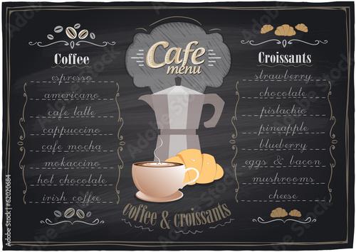 Vintage chalk coffee and croissants menu. Eps10
