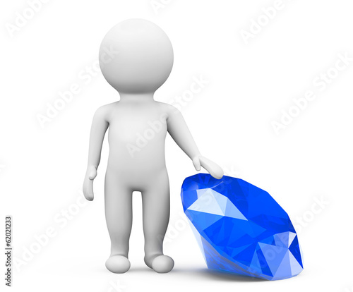 Valokuva 3d person with blue diamond