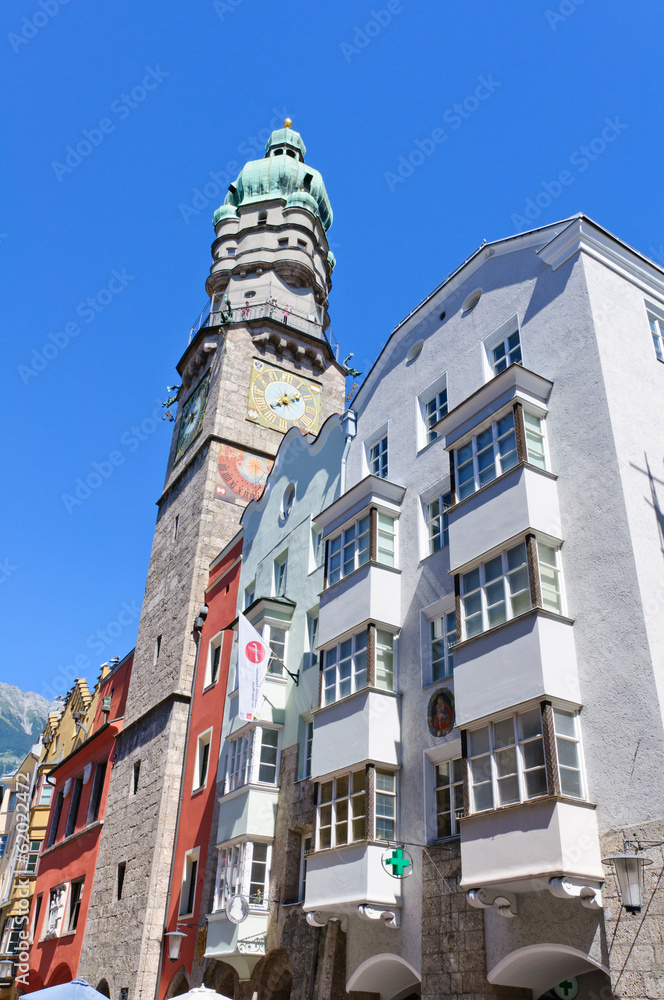 The Stadtturm and Cityscape of Innsbruck in Austria
