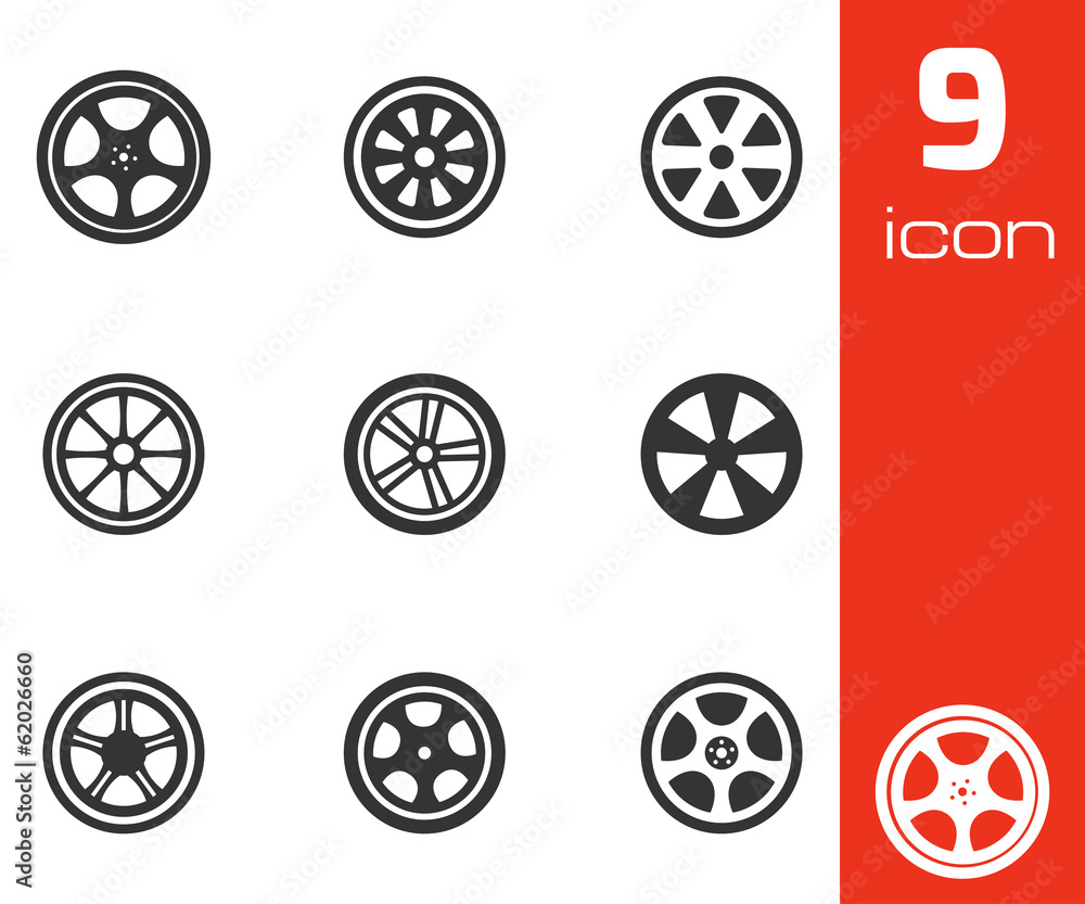 Vector black wheel disks icons set Vector black wheel disks icons set