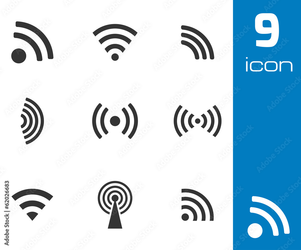 Vector black wireless icons set Vector black wireless icons set