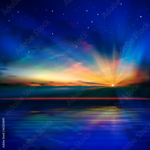 abstract blue background with clouds and sea sunrise
