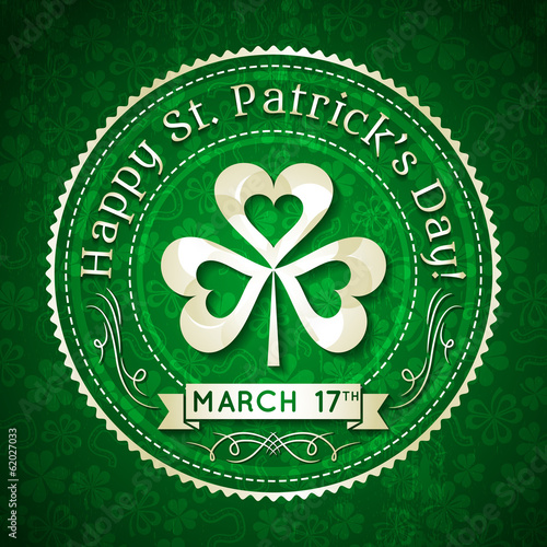 Card for St. Patrick's Day with text and shamrock, vector