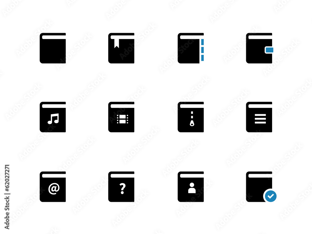 Book duotone icons on white background.