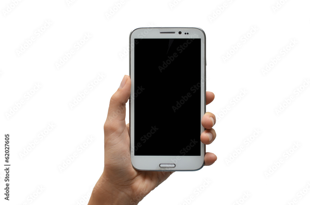 Woman hand using mobile phone touch screen on white background Woman hand using mobile phone touch screen on white background