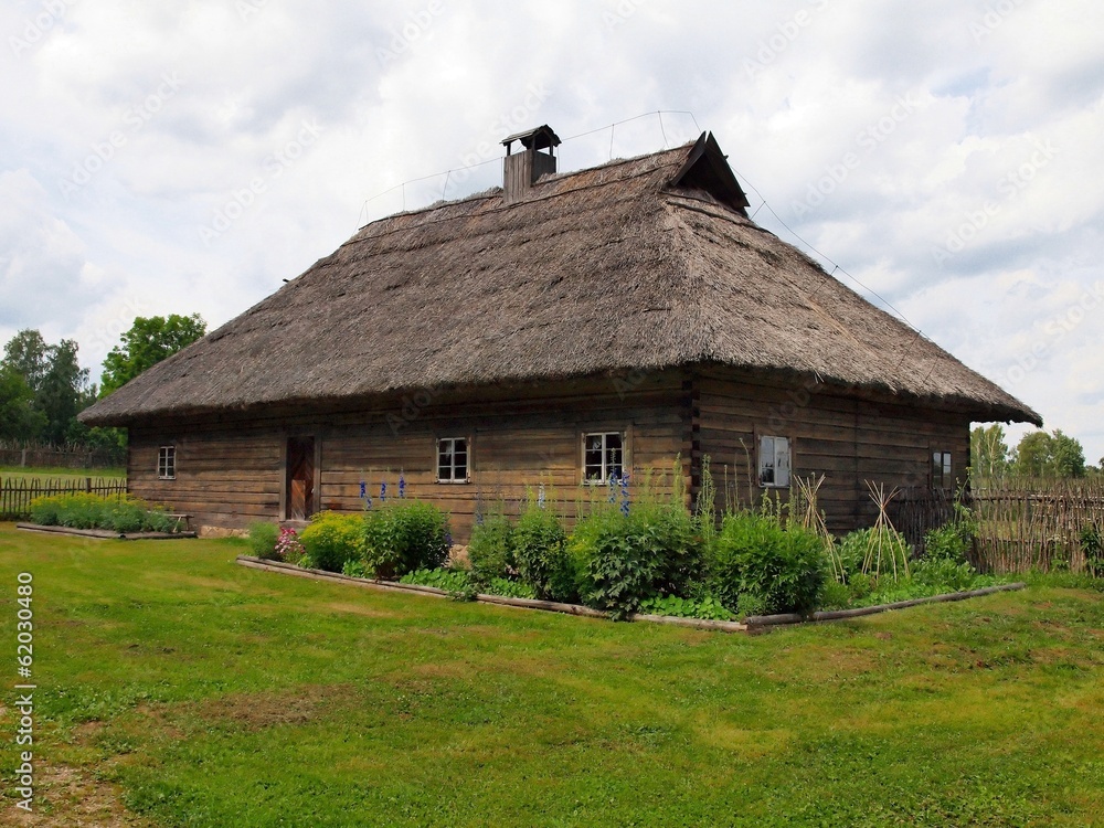 Typical, ethnographic wooden house in Rumsiskes
