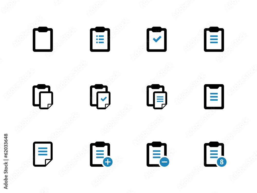 Clipboard duotone icons on white background. Clipboard duotone icons on white background.
