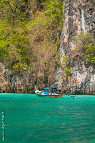 Longtail boat in the famous Maya bay of Phi-phi Leh island