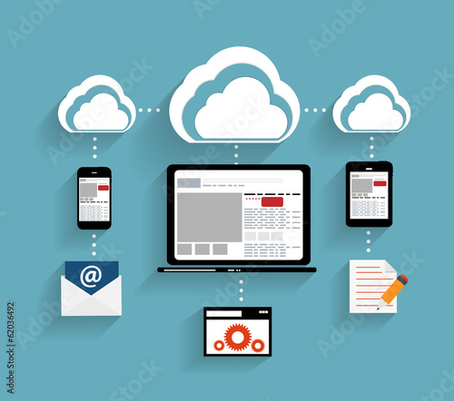 Cloud Computing Concept on Different Electronic Devices. Vector