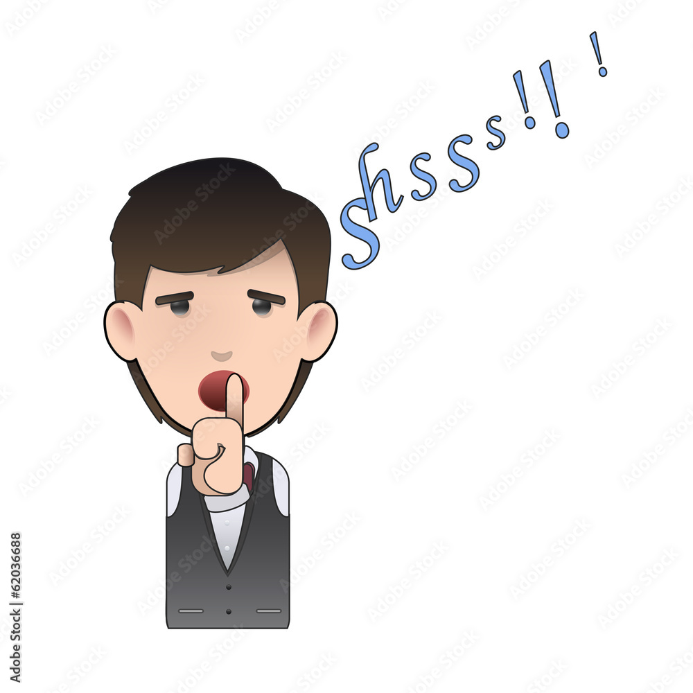 Businessman making silence gesture over white Businessman making silence gesture over white