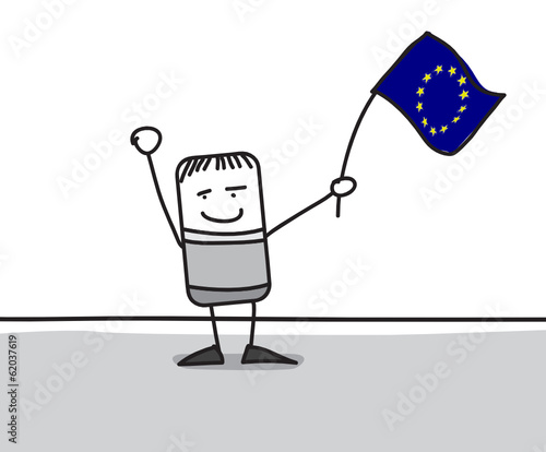 Personnage agitant le drapeau de l'Europe