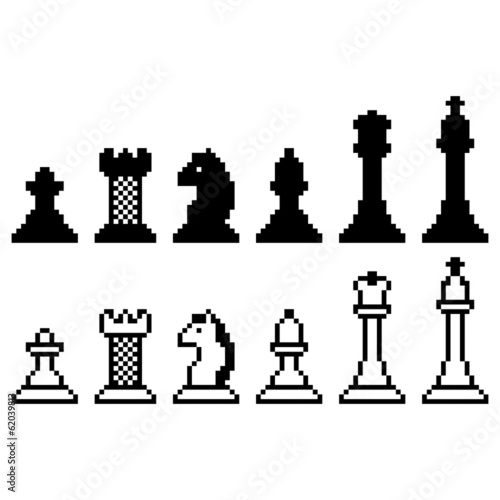 Pixel chess set isolated on white