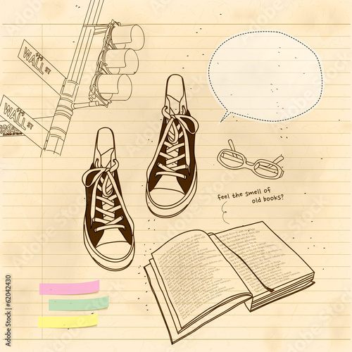 still life of book and shoes