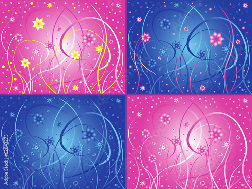 Abstract floral artwork in four different color variants