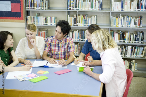 students studying in library