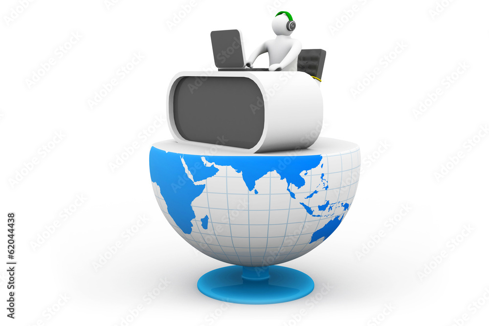 Fototapeta premium 3d business man office and office on globe .