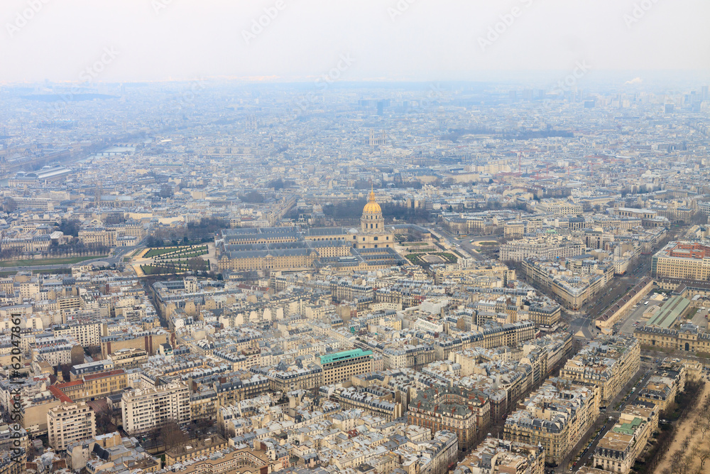Cathedral Les Invalides in Paris from Eiffel Tower Cathedral Les Invalides in Paris from Eiffel Tower