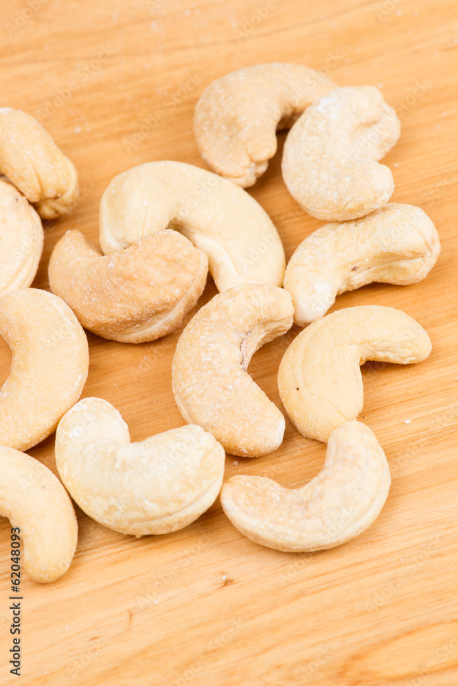 cashew nuts on Chopping board cashew nuts on Chopping board