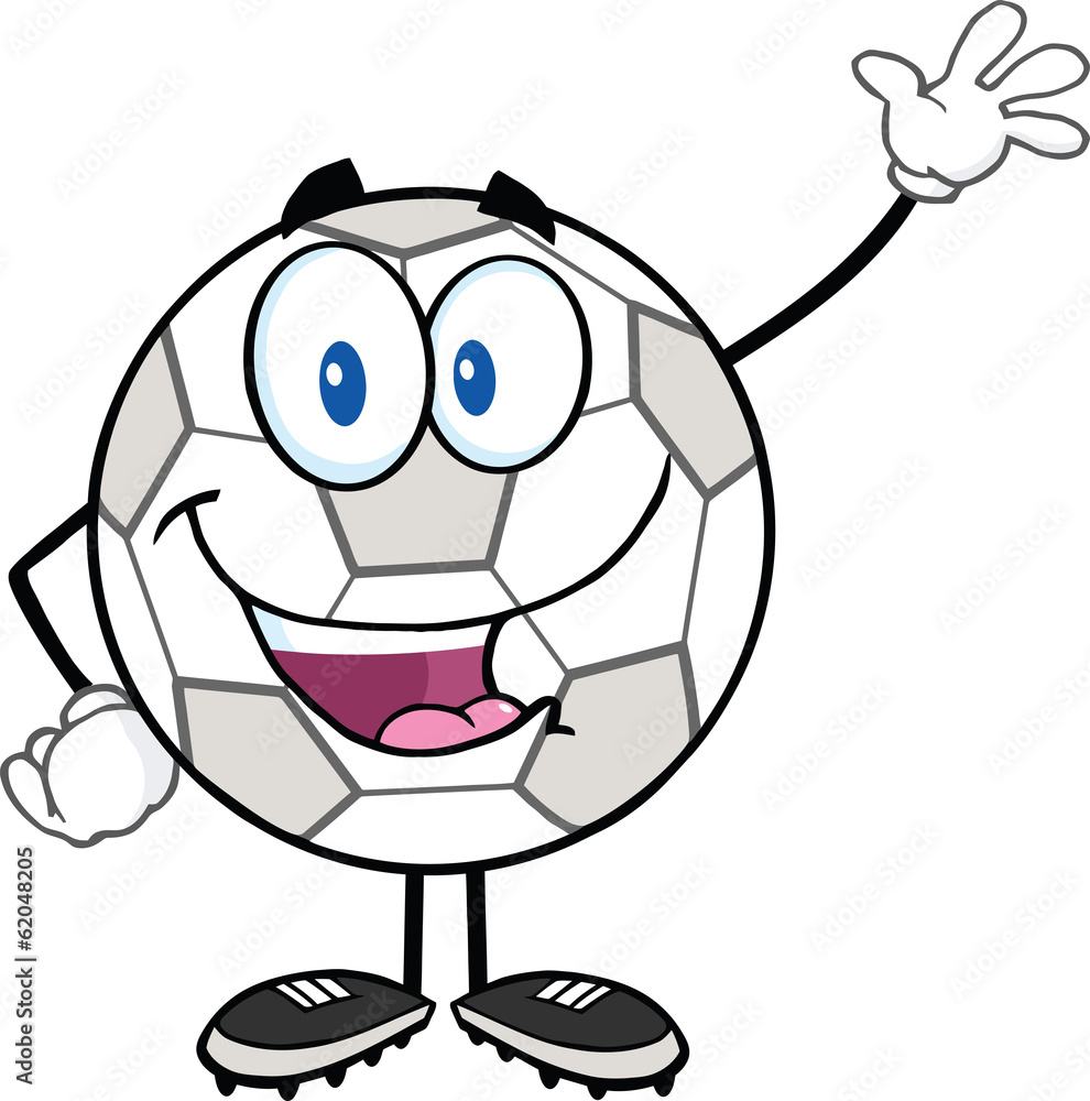Happy Soccer Ball Cartoon Character Waving For Greeting Stock Vector |  Adobe Stock